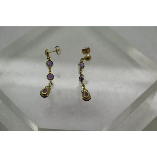 14k Yellow Gold 3 drop AMETHYST DANGLE earrings