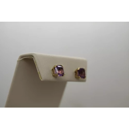 14k Yellow Gold AMETHYST SQUARE DESIGN STUD STYLE earrings