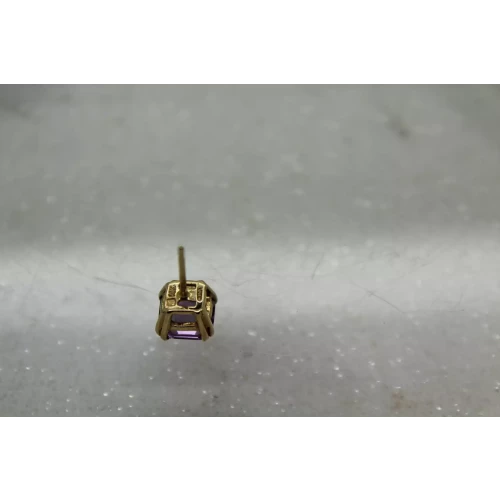 14k Yellow Gold AMETHYST SQUARE DESIGN STUD STYLE earrings