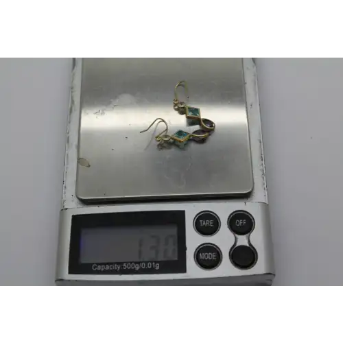 14k Yellow Gold BLUE , PURPLE & WHITE CZ DANGLE earrings #