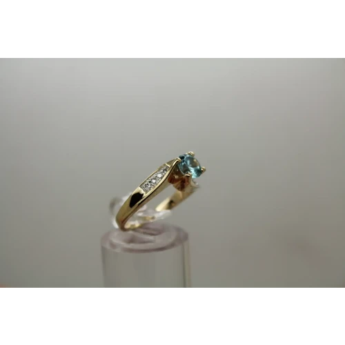 14k Yellow Gold BLUE TOPAZ & DIAMOND accent BYPASS ring size 7