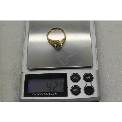 14k Yellow Gold BLUE TOPAZ & DIAMOND accent BYPASS ring size 7