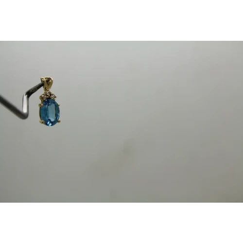 14k Yellow Gold BLUE TOPAZ & DIAMOND OVAL pendant