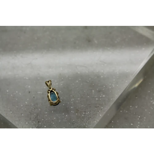 14k Yellow Gold BLUE TOPAZ & DIAMOND OVAL pendant