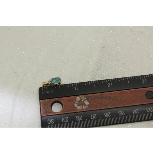 14k Yellow Gold BLUE TOPAZ & DIAMOND OVAL pendant