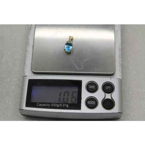 14k Yellow Gold BLUE TOPAZ & DIAMOND OVAL pendant