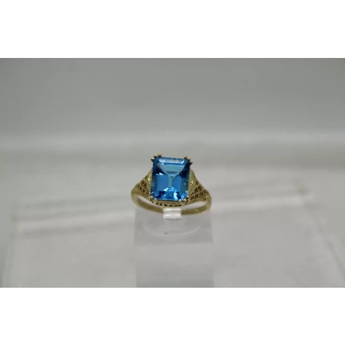 14k Yellow Gold LONDON BLUE TOPAZ FILIGREE ring size 8