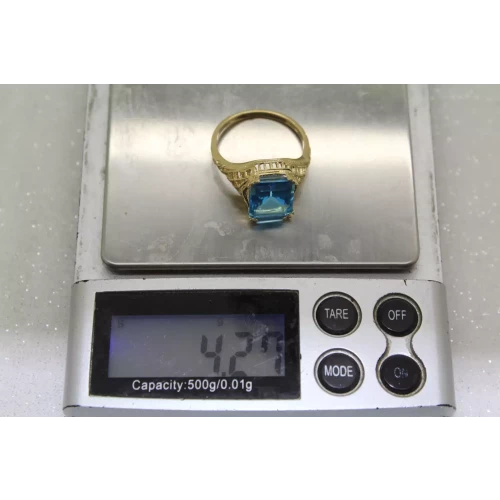 14k Yellow Gold LONDON BLUE TOPAZ FILIGREE ring size 8