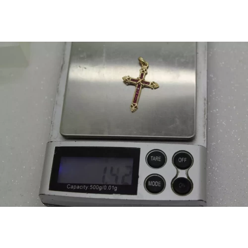 14k Yellow Gold NATURAL RUBIES FANCY CROSS pendant