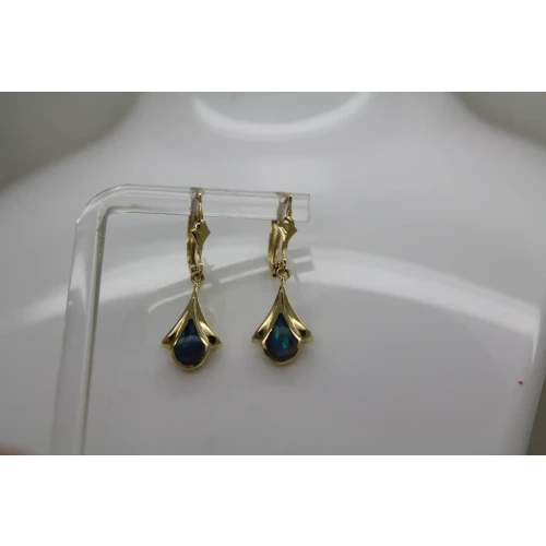 14k Yellow Gold OPAL INLAY FANCY DESIGN DANGLE earrings