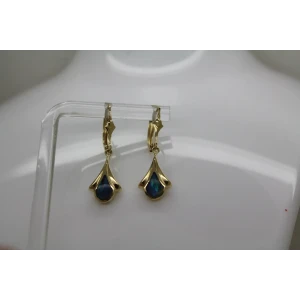 14k Yellow Gold OPAL INLAY FANCY DESIGN DANGLE earrings