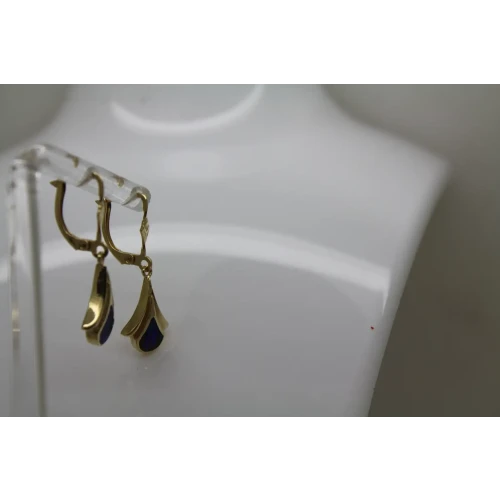 14k Yellow Gold OPAL INLAY FANCY DESIGN DANGLE earrings