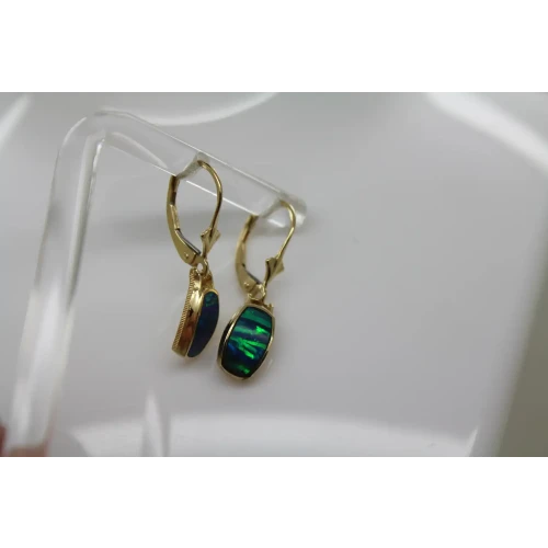14k Yellow Gold OPAL INLAY RECTANGLE DESIGN DANGLE earrings