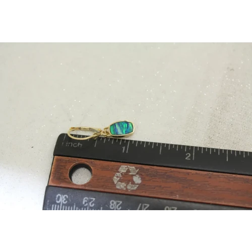 14k Yellow Gold OPAL INLAY RECTANGLE DESIGN DANGLE earrings
