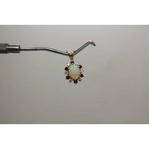 14k Yellow Gold OPAL, RUBY & DIAMOND HALO pendant