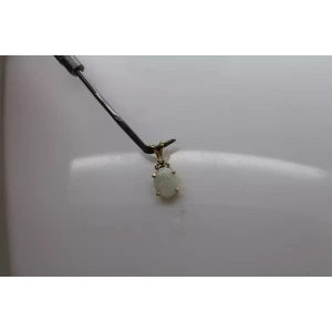 14k Yellow Gold OPAL SOLITAIRE w/ DIAMOND acc. OVAL pendant