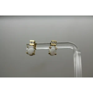 14k Yellow Gold Oval Cut OPAL & DIAMOND STUD STYLE earrings