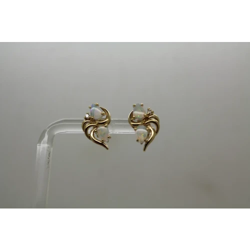 14k Yellow Gold Pear Cut OPALS & DIAMOND FANCY DESIGN earrings