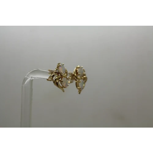 14k Yellow Gold Pear Cut OPALS & DIAMOND FANCY DESIGN earrings