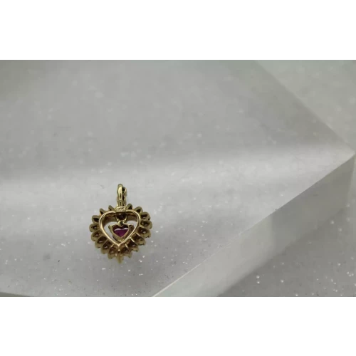 14k Yellow Gold RUBY & DIAMOND HEART IN A HEART pendant (3)