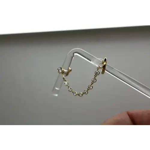 14k Y.G.  .95ctw MOISSANITE EAR CUFF w/ CHAIN & STUD earring set