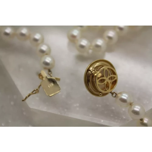 14k Y.G. FANCY SAFETY CLASP 7mm PEARL BEAD NECKLACE 32