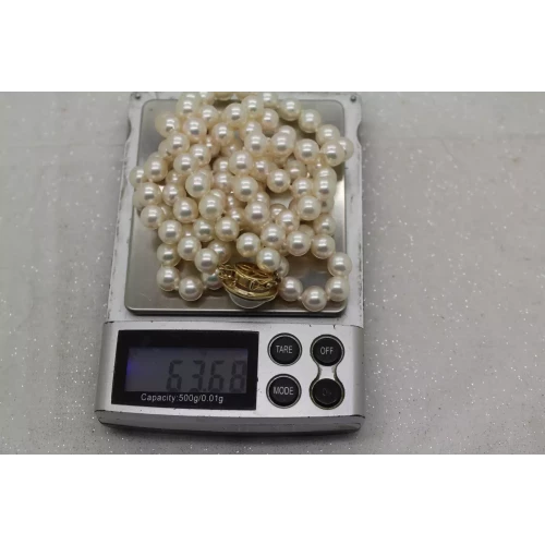 14k Y.G. FANCY SAFETY CLASP 7mm PEARL BEAD NECKLACE 32