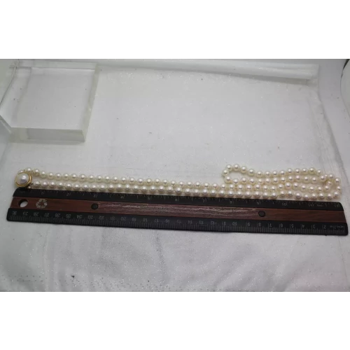 14k Y.G. FANCY SAFETY CLASP 7mm PEARL BEAD NECKLACE 32