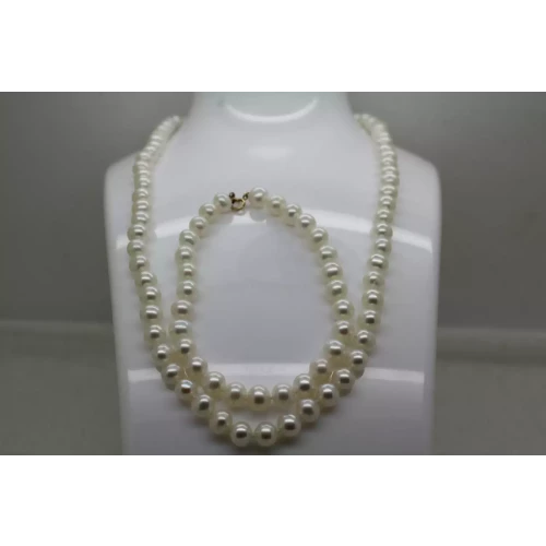 14k Y.G. HAND KNOTTED 6.7mm PEARL NECKLACE & BRACELET SET
