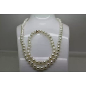 14k Y.G. HAND KNOTTED 6.7mm PEARL NECKLACE & BRACELET SET