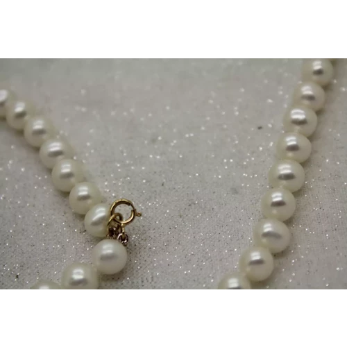 14k Y.G. HAND KNOTTED 6.7mm PEARL NECKLACE & BRACELET SET