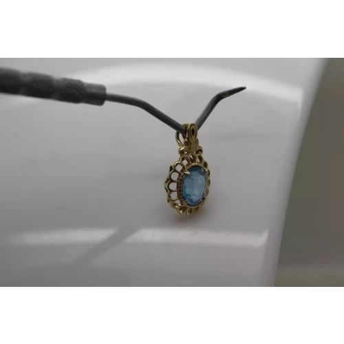 14k Y.G. Oval Cut BLUE TOPAZ FILIGREE pendant