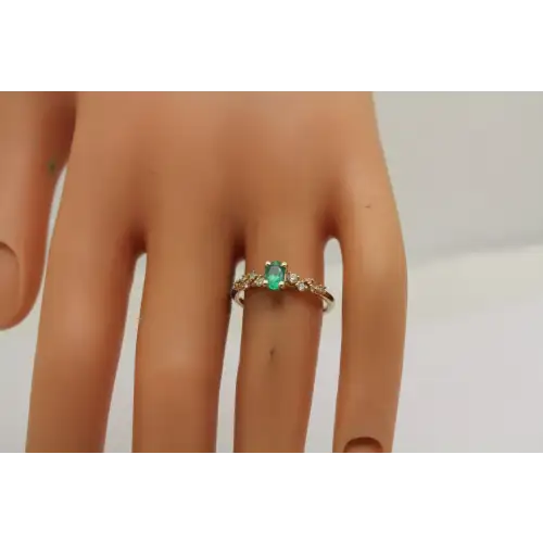 14k Y.G. Oval Cut EMERALD & DIAMOND Fancy Band ring size 7 # (2)