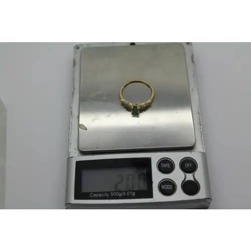 14k Y.G. Oval Cut EMERALD & DIAMOND Fancy Band ring size 7 # (5)