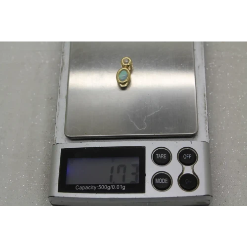 14k Y.G. Oval Cut OPAL & .15ct DIAMOND DROP pendant