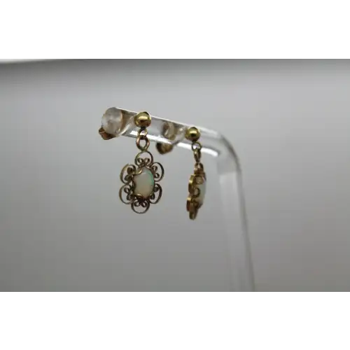 14k Y.G. Oval Cut OPAL FILIGREE DANGLE earrings #