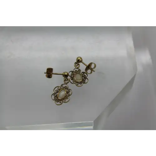 14k Y.G. Oval Cut OPAL FILIGREE DANGLE earrings #