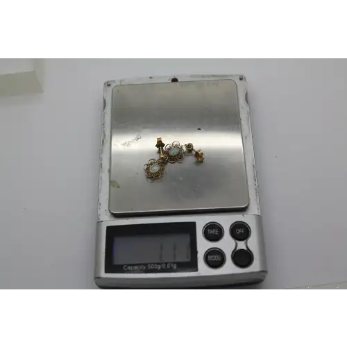 14k Y.G. Oval Cut OPAL FILIGREE DANGLE earrings #