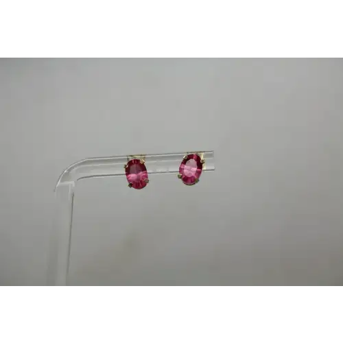 14k Y.G. Oval Cut PINK TOPAZ OVAL STUD earrings