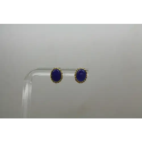 14k Y.G. Oval Cut ROYAL BLUE SCARAB STUD earrings