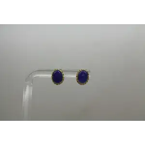 14k Y.G. Oval Cut ROYAL BLUE SCARAB STUD earrings