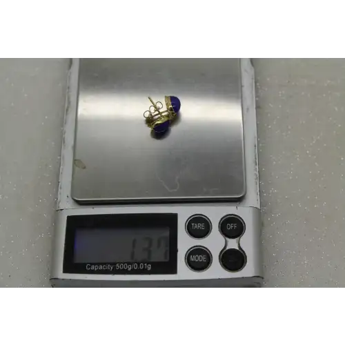 14k Y.G. Oval Cut ROYAL BLUE SCARAB STUD earrings