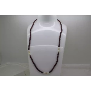 14k Y.G. PURPLE GEMSTONE & FRESHWATER RICE PEARL Beaded 18