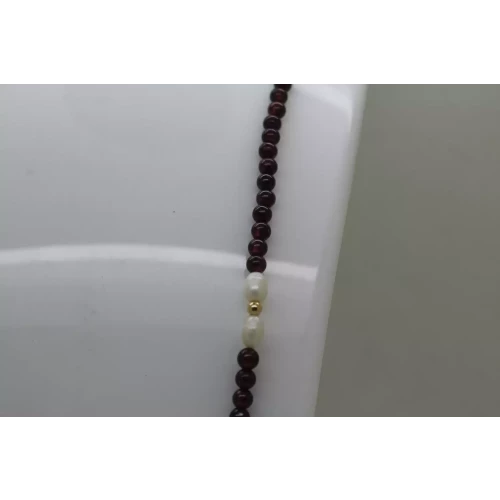 14k Y.G. PURPLE GEMSTONE & FRESHWATER RICE PEARL Beaded 18