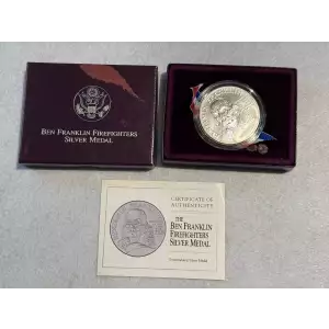 1992 Benjamin Franklin 1 oz .999 Fine Silver Medal Firefighters Box COA (4)
