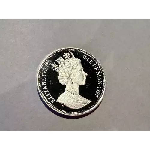 1997 Isle of Man 1 oz .999 Fine Silver 1 Crown Coin Cat (2)