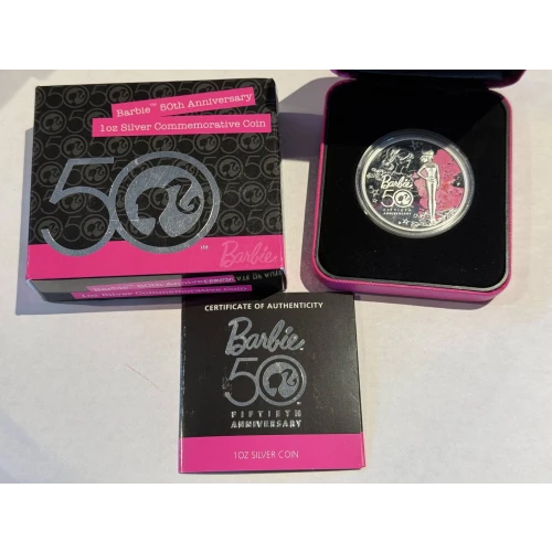 2009 Tuvalu $1 Dollar .999 Fine Silver 1 oz Coin Barbie 50th Anniversary Perth Mint