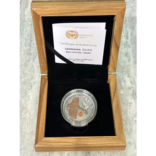 2020 1 oz Silver Germania 5 Mark Red Crystal Cross Mintage 250