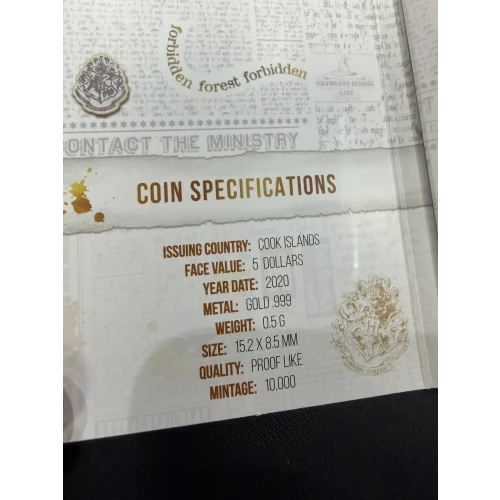 2020 Cook Island 1/2 gram 0.5g gold Harry Potter Ingot bar Nimbus