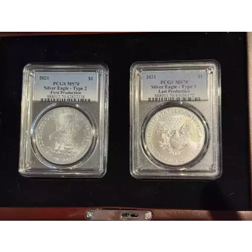 2021 PCGS MS 70 Silver Eagle Type 1 & 2 First Last Production Set in Case